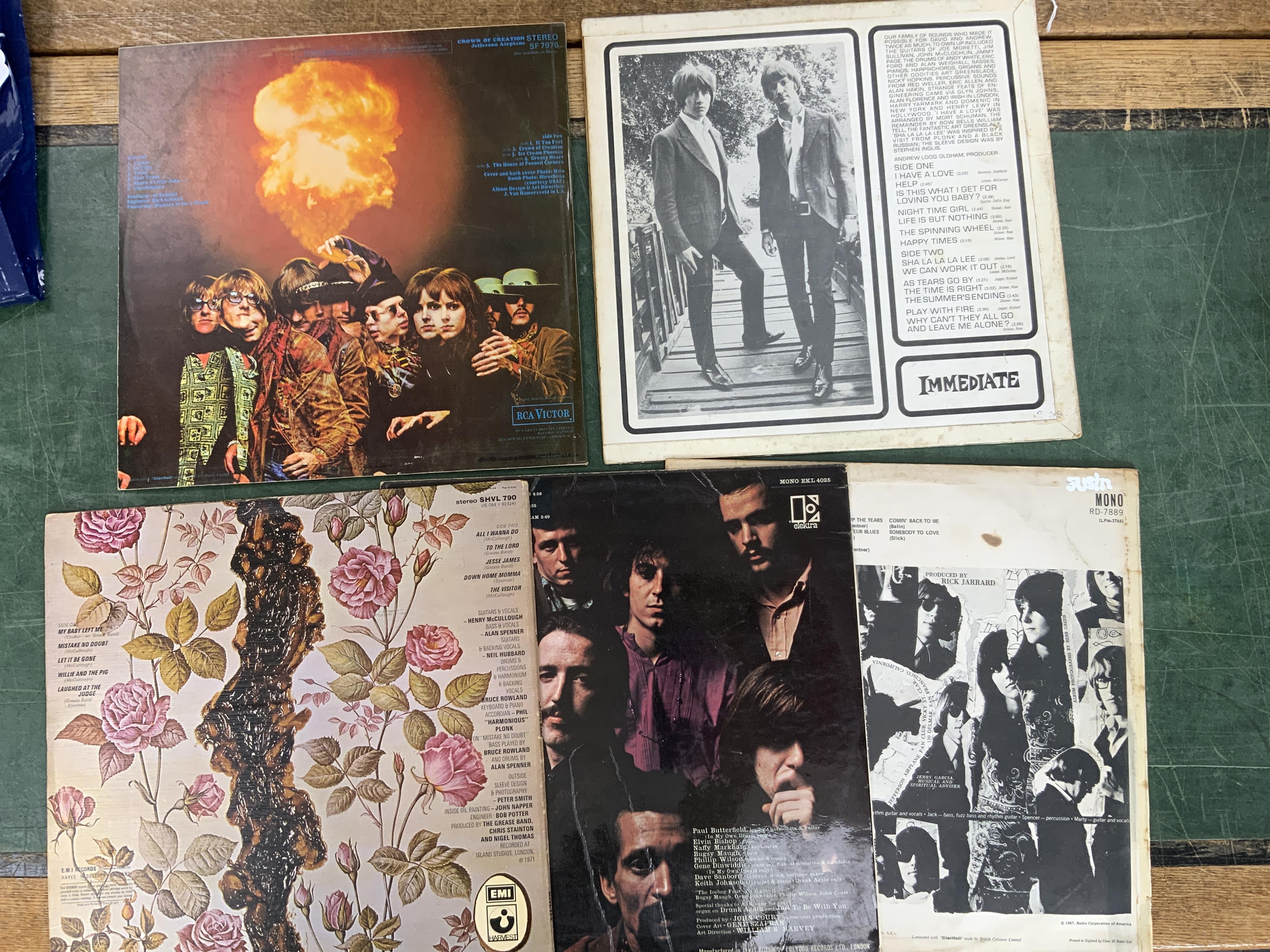 Five LP record albums; The Butterfield Blues Band; In My Own Dream, mono ELK4025, Jefferson Airplane; Surrealistic Pillow, RCA RD7889, Crown of Creation, RCA SF7976, Twice As Much; Own Up, Immediate IMLP007, Grease Band;